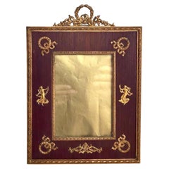 Superbe cadre photo ancien en bronze doré et acajou, 19ème siècle