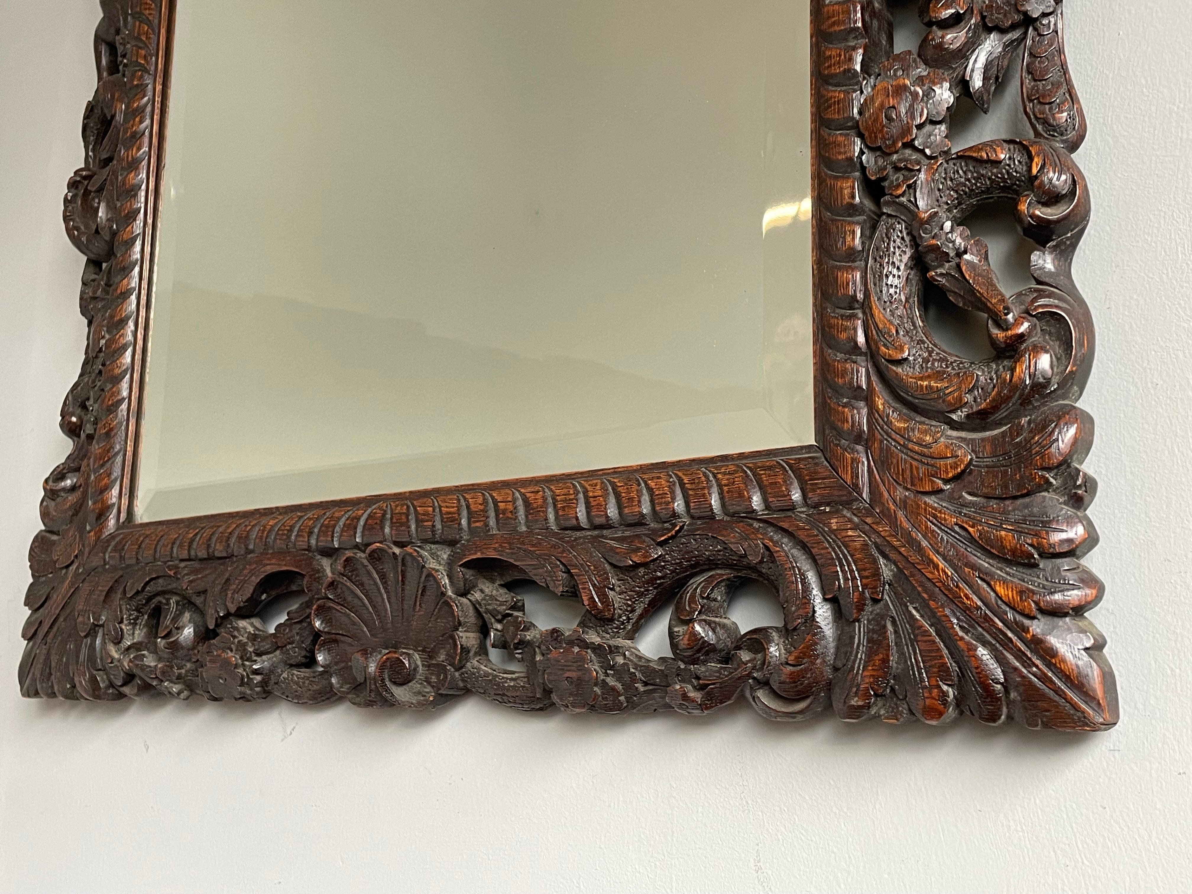 Awesome Antique Renaissance Revival Carved Oak Wall Mirror w. Angel Sculptures For Sale 9