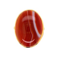Awesome Vintage Banded Agate Fine Under Gallery Gold Statement Ring