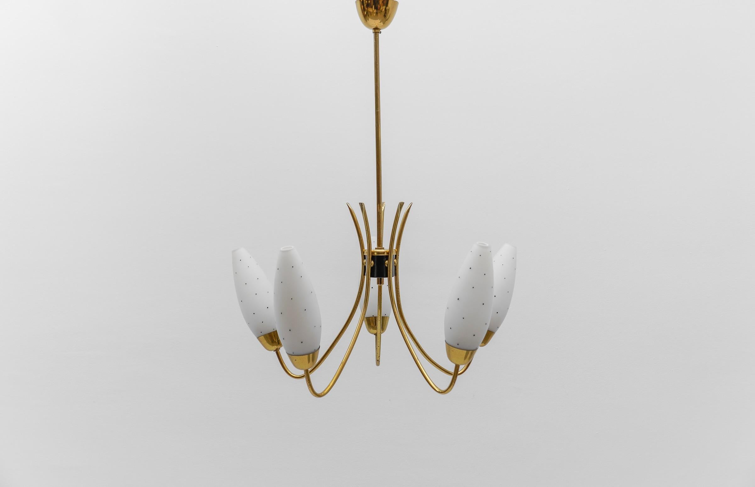 Metal Awesome Brass Spider Lamp with Dotted Glass Shades, 1950s Italy For Sale