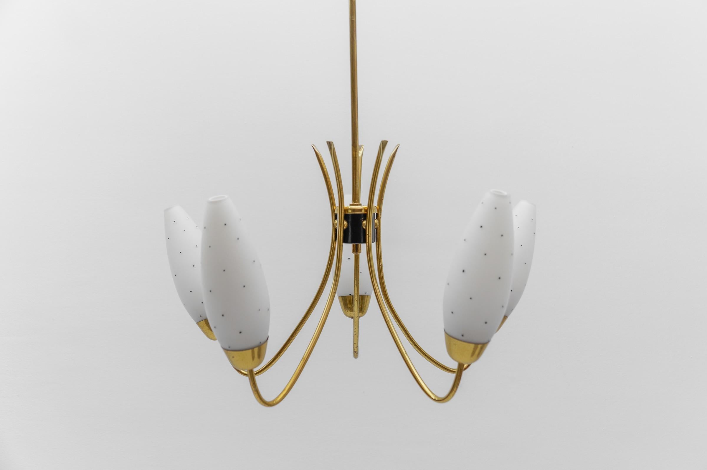 Awesome Brass Spider Lamp with Dotted Glass Shades, 1950s Italy For Sale 1