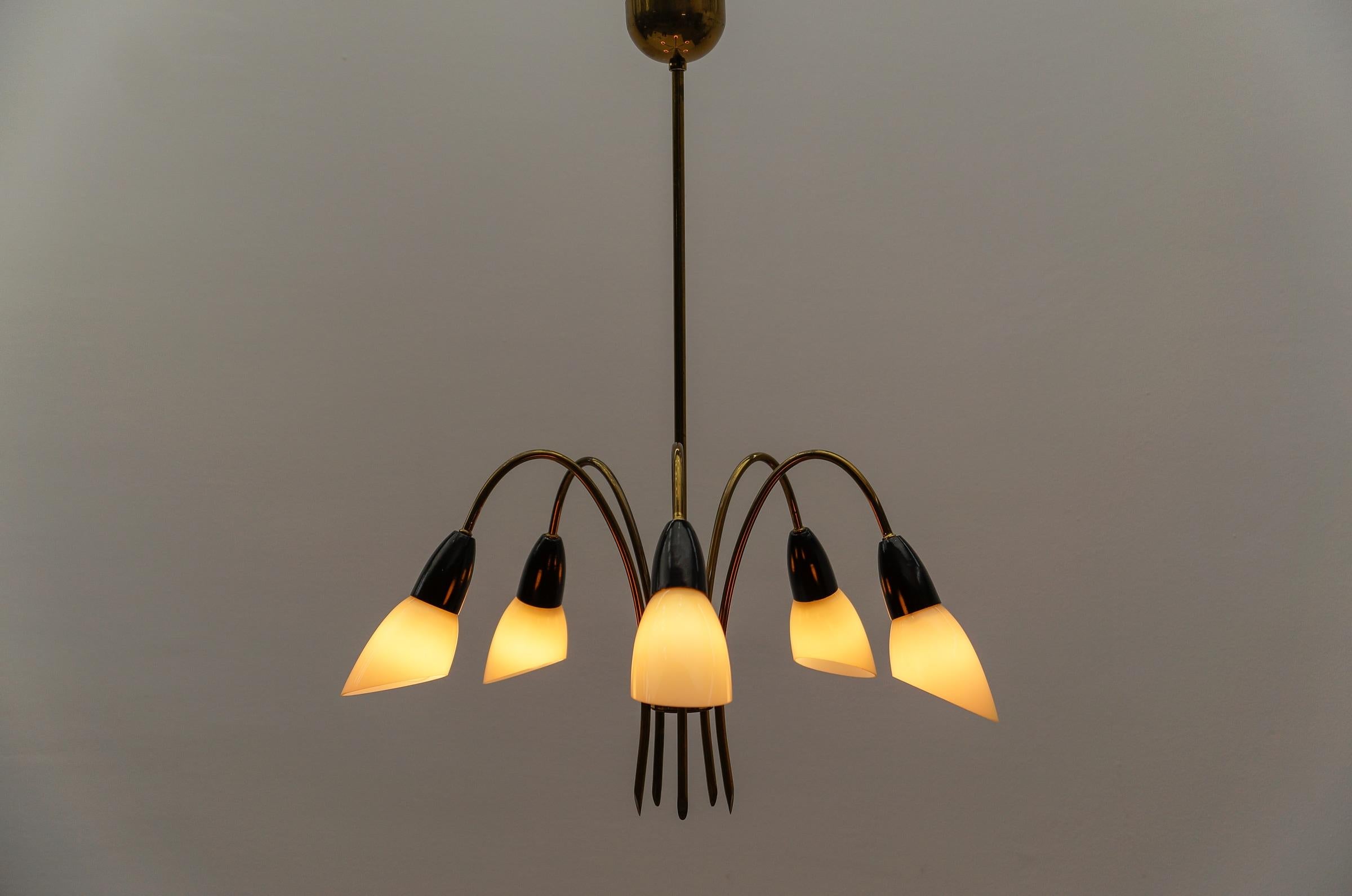Mid-Century Modern Awesome Brass Spider Lamp with Glass Shades, 1950s Italy For Sale