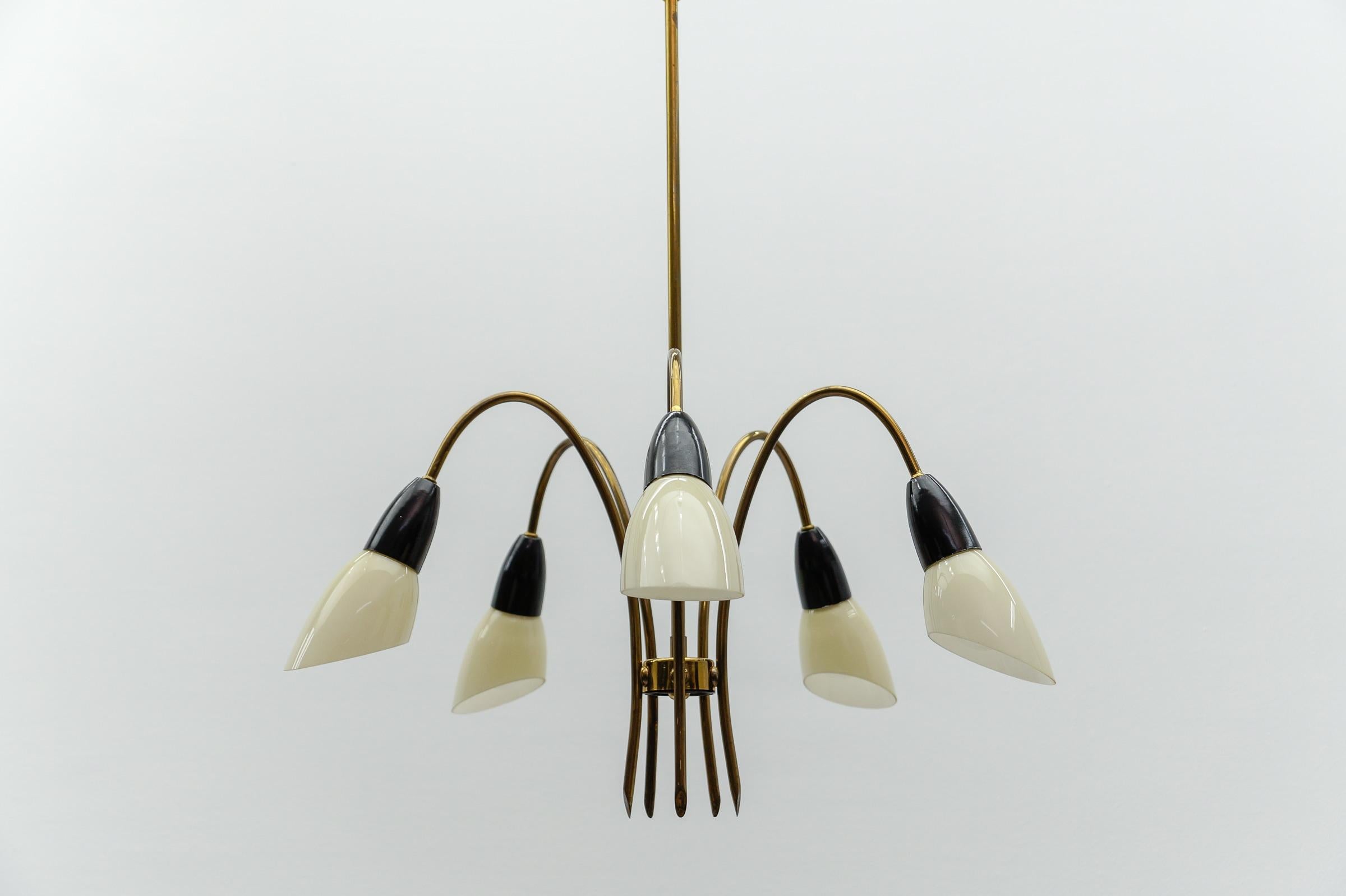 Italian Awesome Brass Spider Lamp with Glass Shades, 1950s Italy For Sale