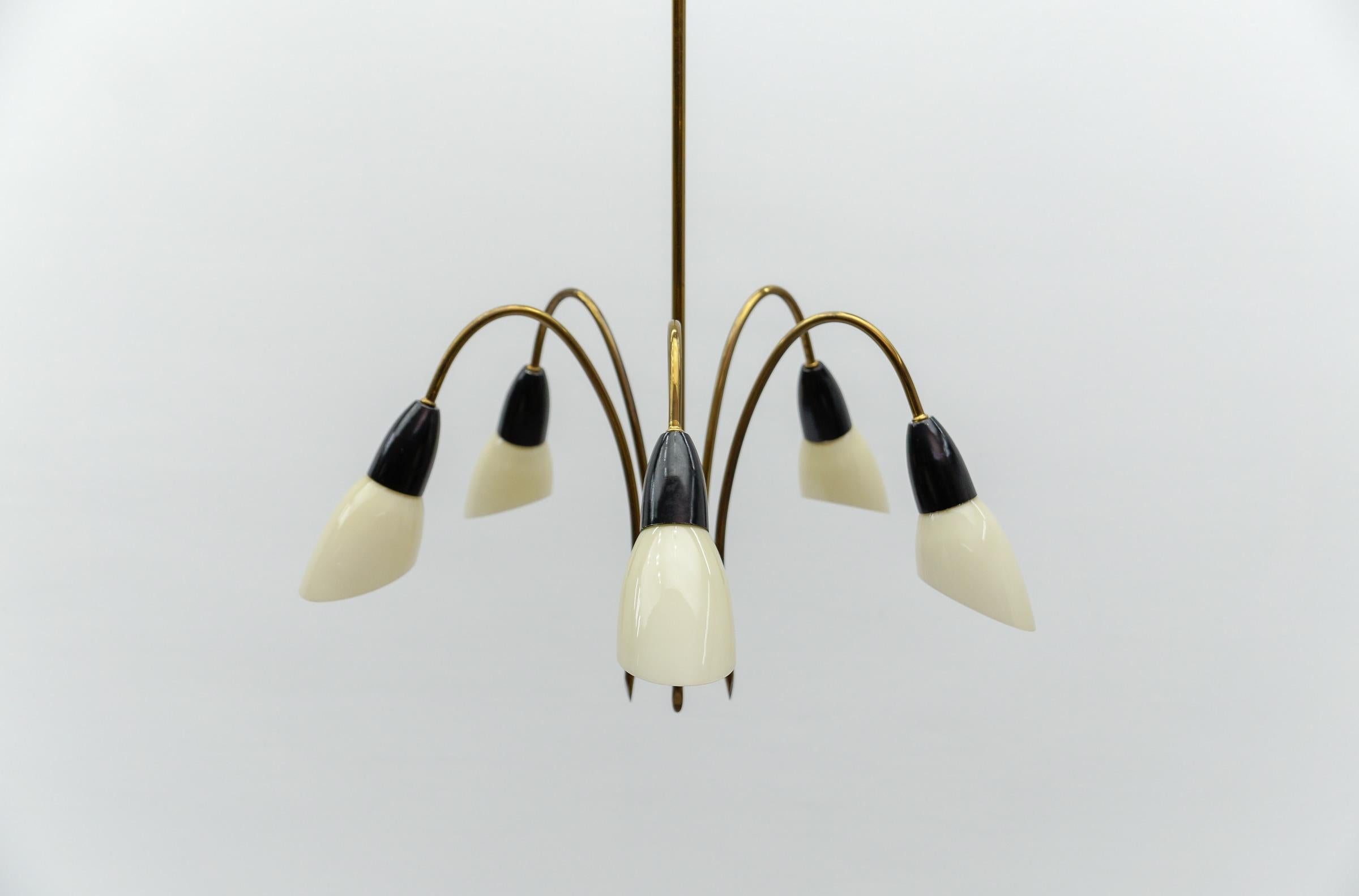 Mid-20th Century Awesome Brass Spider Lamp with Glass Shades, 1950s Italy For Sale