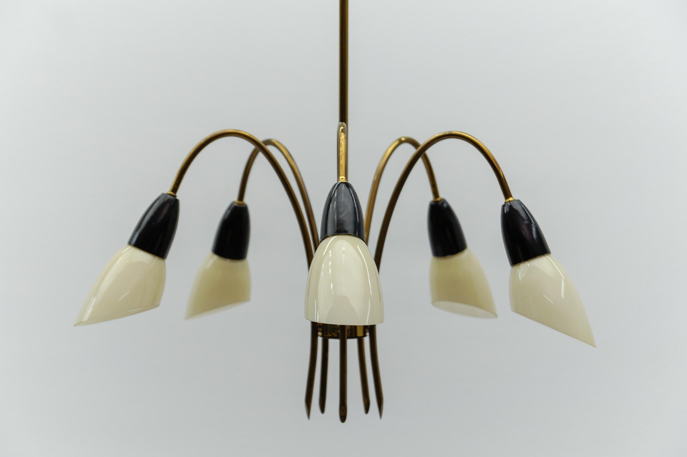 Metal Awesome Brass Spider Lamp with Glass Shades, 1950s Italy For Sale