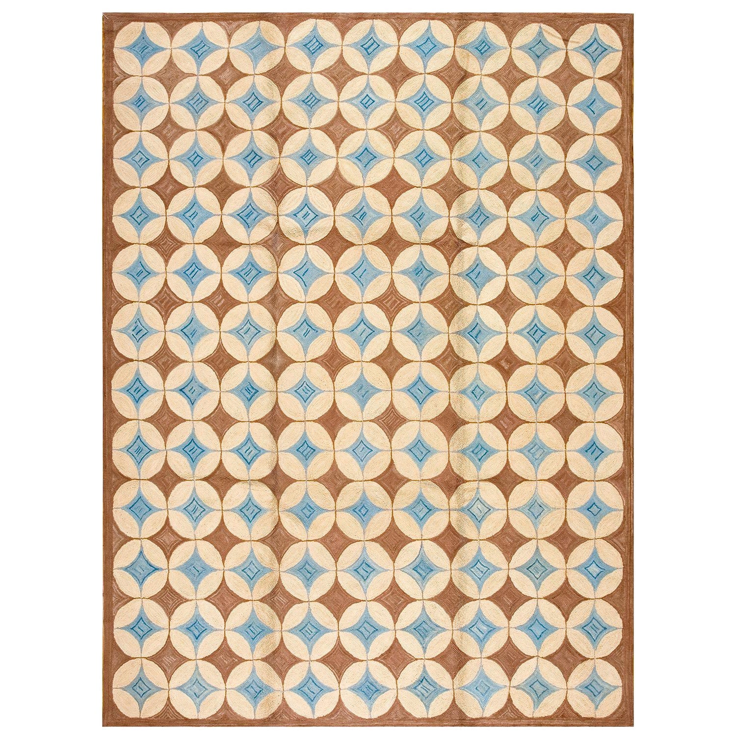 Awesome Brown Circles Pattern Contemporary Handwowen American Hooked Rug