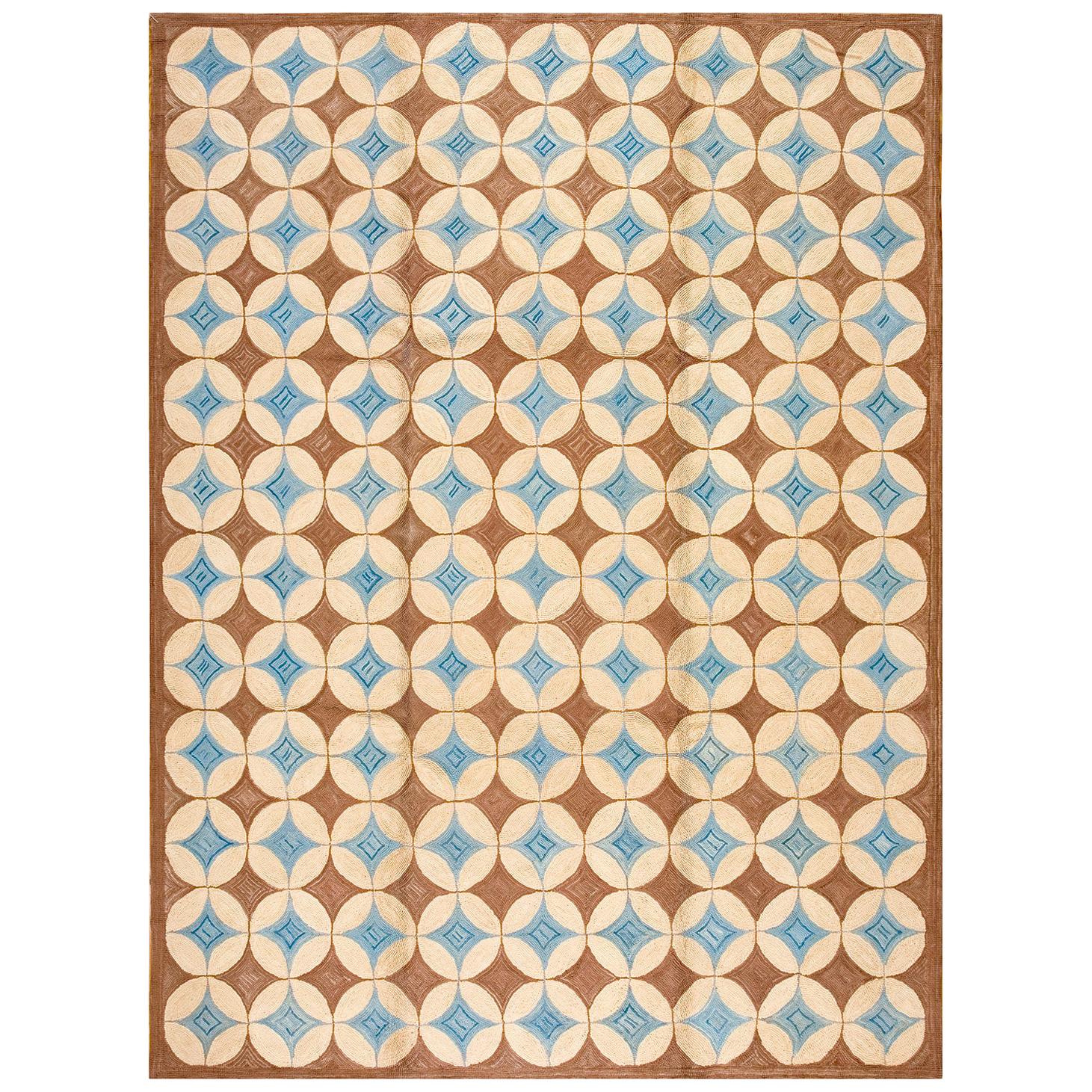 Awesome Brown Circles Pattern Contemporary Handwowen American Hooked Rug
