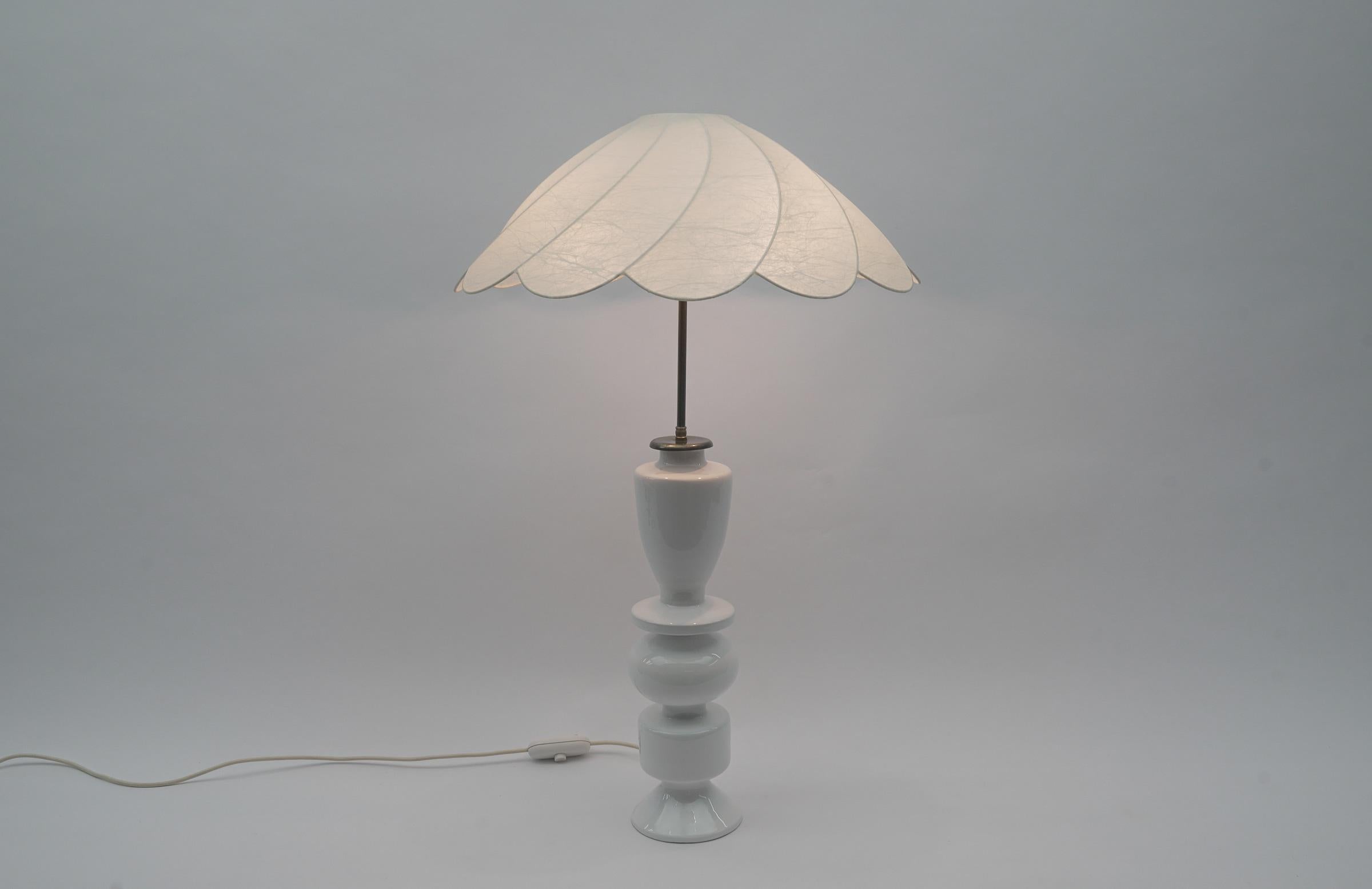 Italian Awesome Ceramic Table Lamp with a Cocoon Lampshade, 1950s Italy For Sale