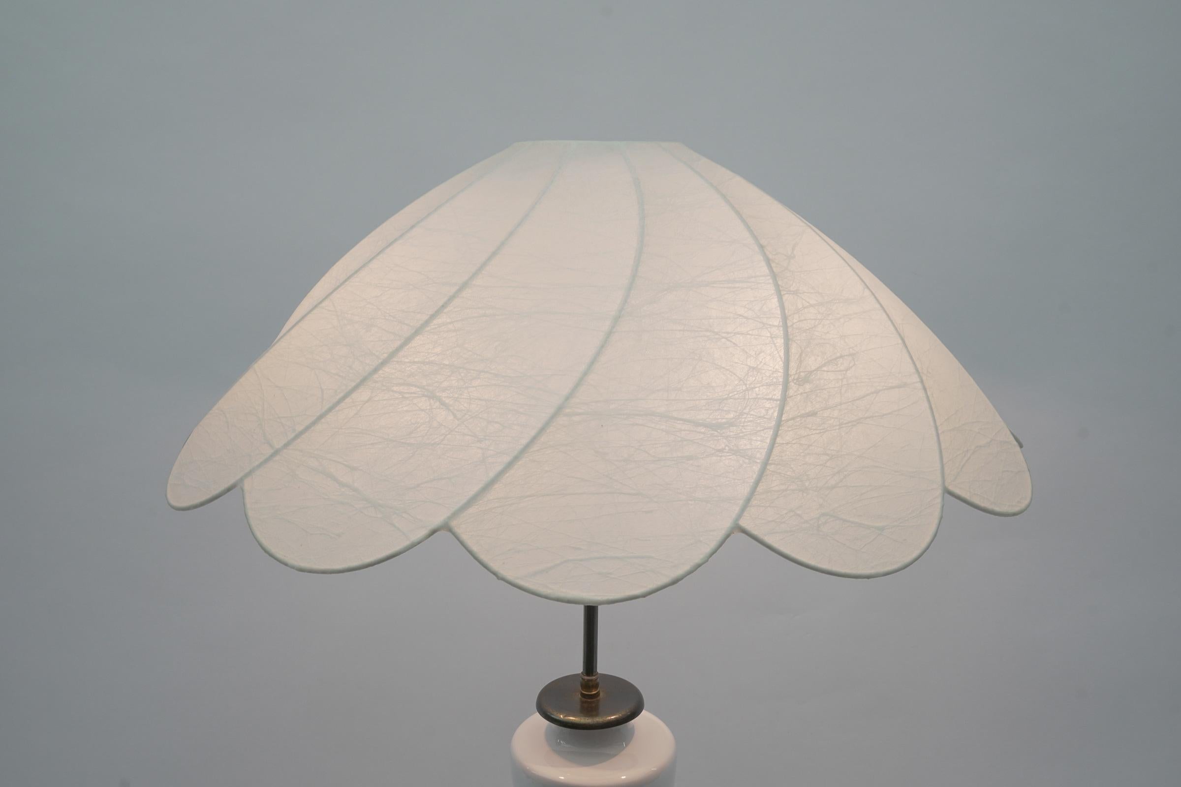 Brass Awesome Ceramic Table Lamp with a Cocoon Lampshade, 1950s Italy For Sale