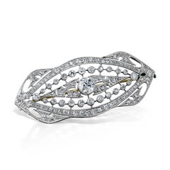 Diamond Art Nouveau Gold Brooch Pin Estate Fine Jewelry