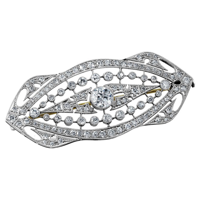 Diamond Art Nouveau Gold Brooch Pin Estate Fine Jewelry For Sale at 1stDibs