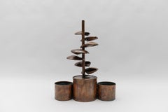 Awesome electrical handmade copper indoor fountain with two flower, 1960s Italy