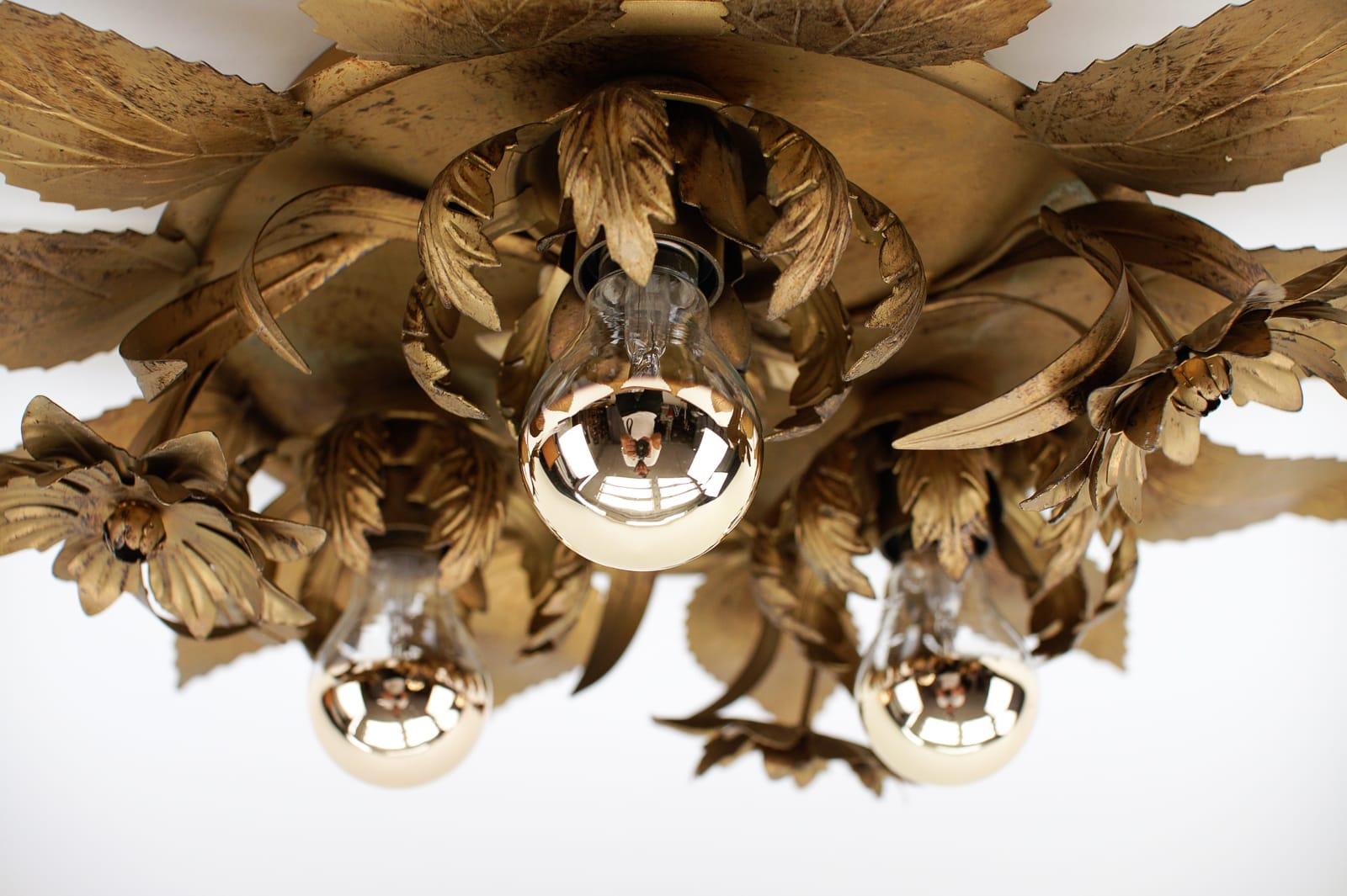 Awesome Gilded Florentine Wall or Ceiling Lamp, Italy 1960s 3