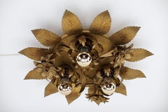 Awesome Gilded Florentine Wall or Ceiling Lamp, Italy 1960s