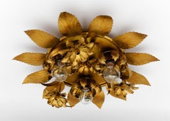 Awesome Gilded Florentine Wall or Ceiling Lamp, Italy 1960s