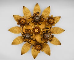 Awesome Gilded Florentine Wall or Ceiling Lamp, Italy 1960s