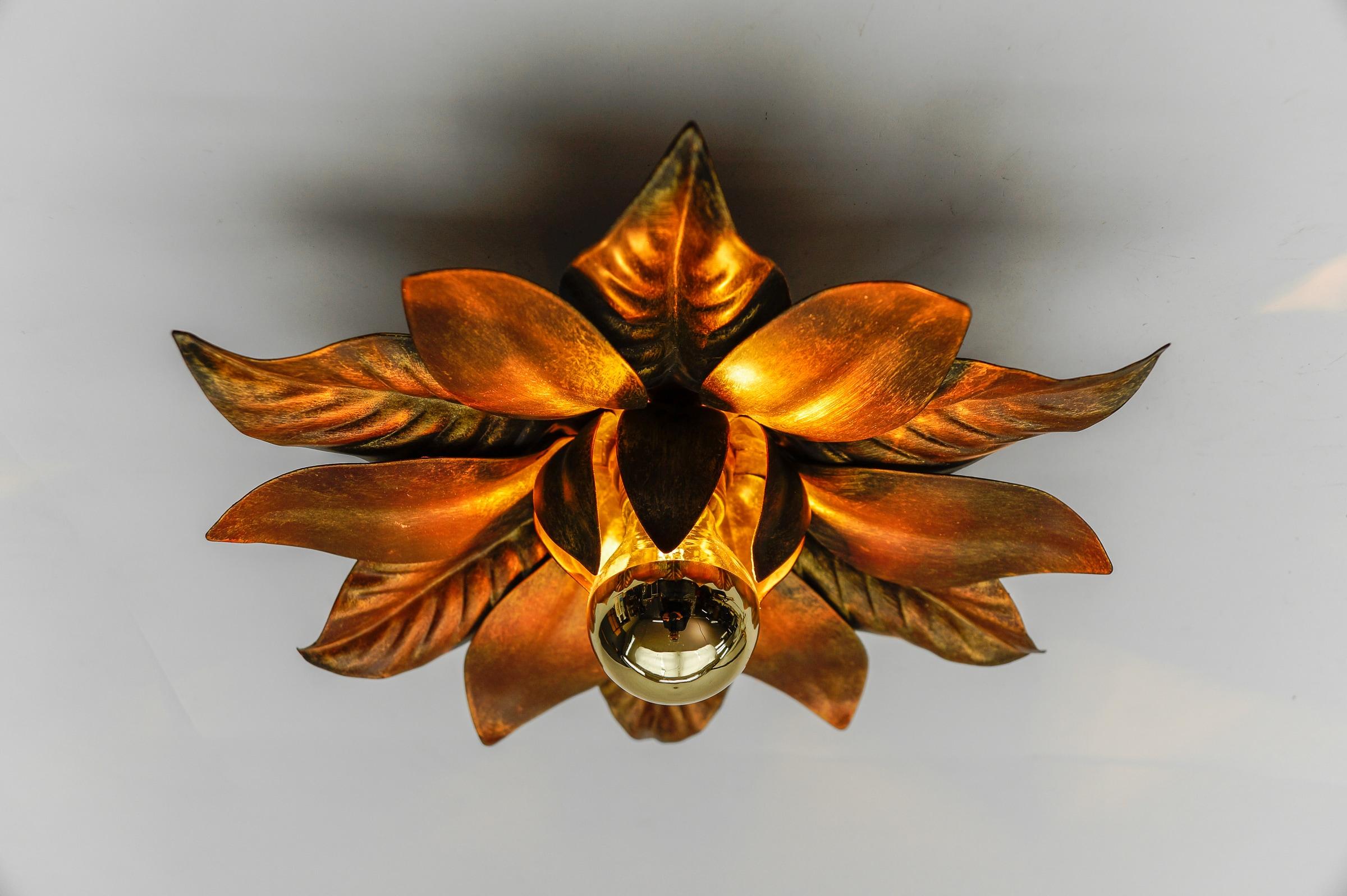 Hollywood Regency Awesome Gilded Florentine Wall or Ceiling Lamp, Italy 1960s For Sale