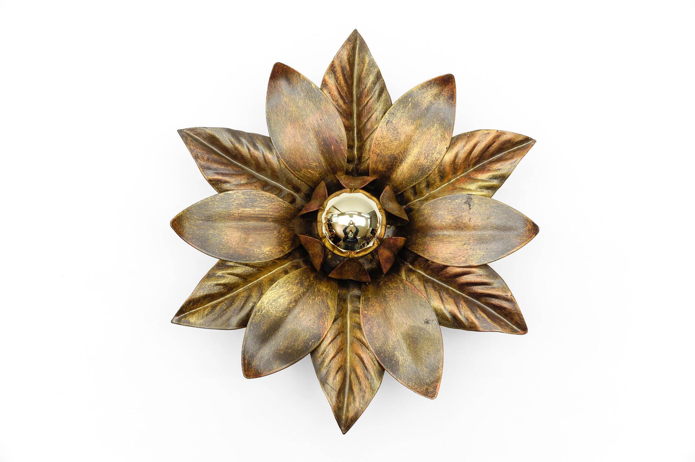 German Awesome Gilded Florentine Wall or Ceiling Lamp, Italy 1960s For Sale