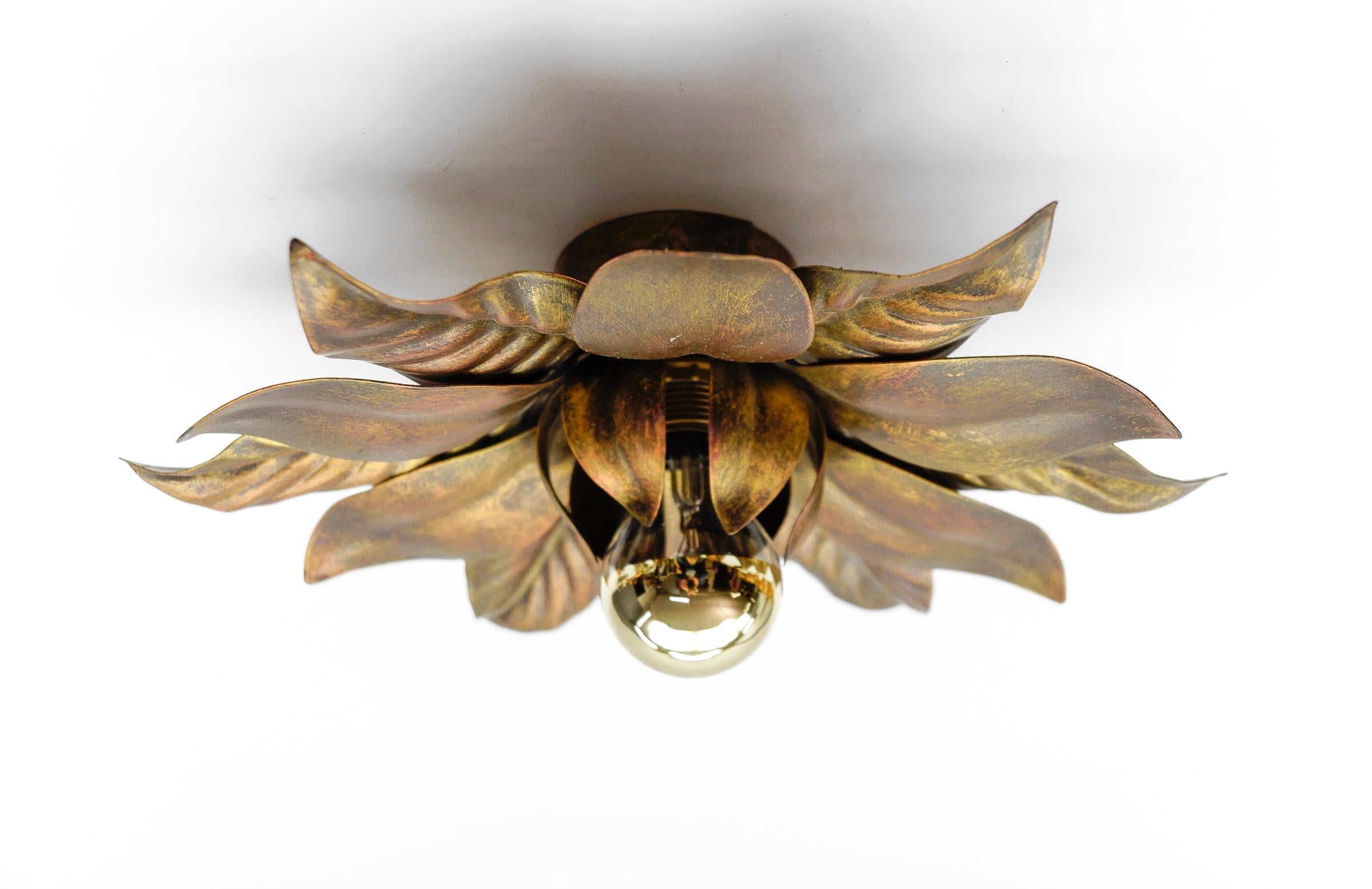 Metal Awesome Gilded Florentine Wall or Ceiling Lamp, Italy 1960s For Sale
