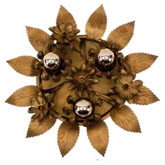 Awesome Gilded Florentine Wall or Ceiling Lamp, Italy 1960s