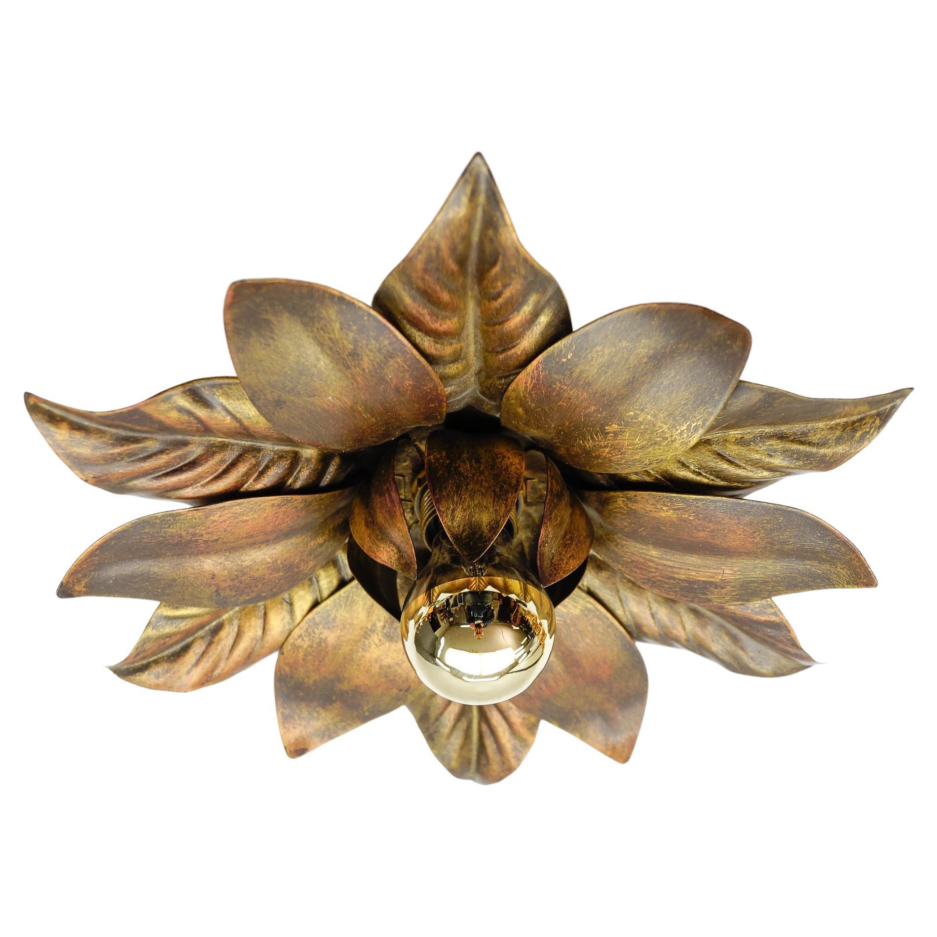 Awesome Gilded Florentine Wall or Ceiling Lamp, Italy 1960s