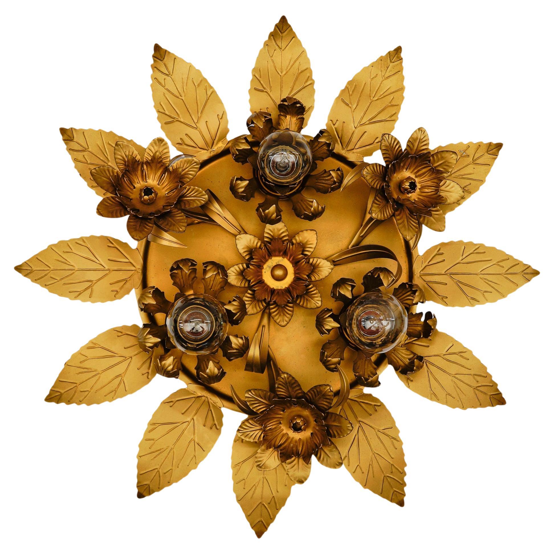 Wunderschöne vergoldete Florentine Wand- oder Deckenleuchte, Italien 1960er Jahre