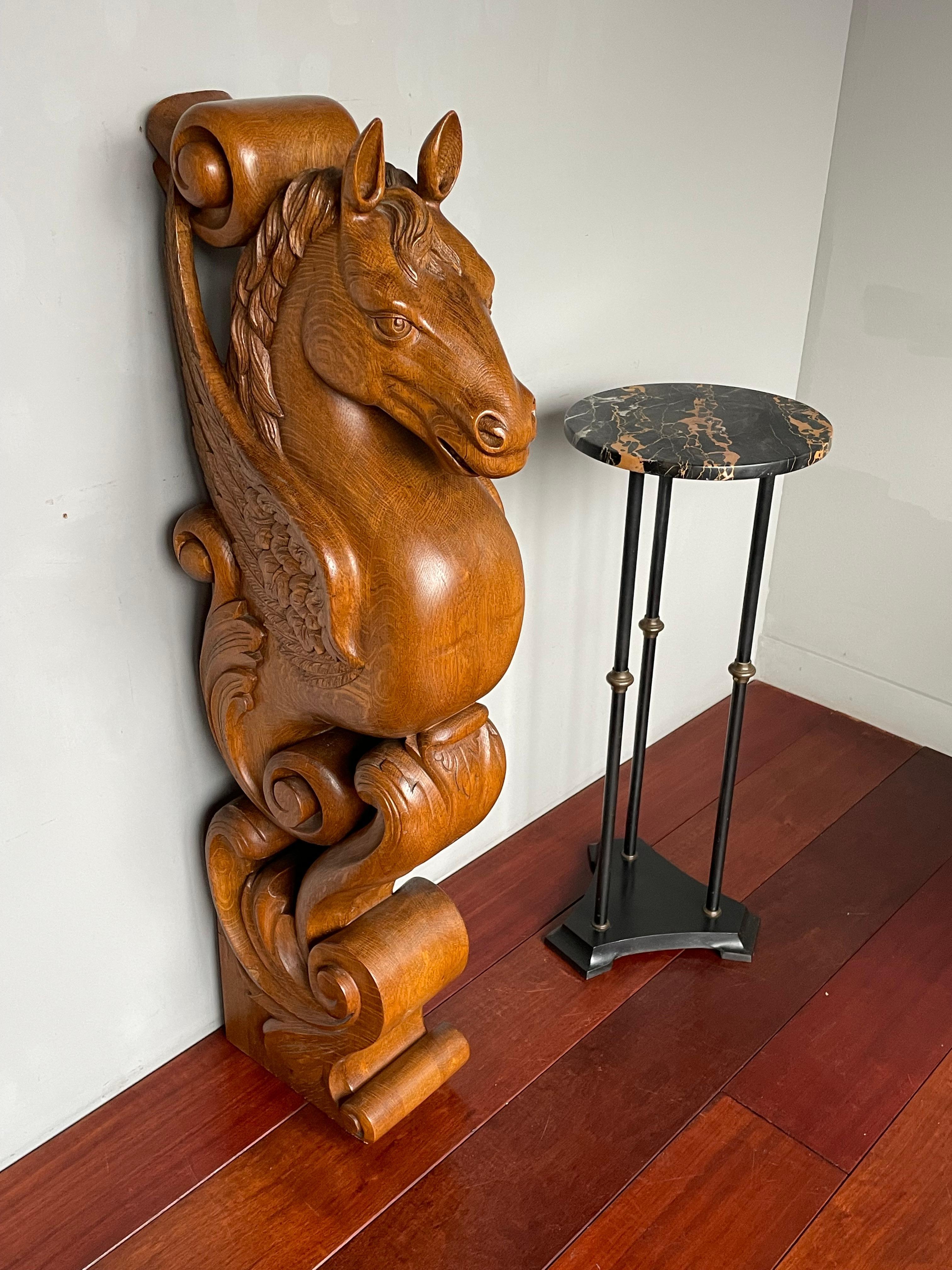 Awesome Hand Carved Oak Pegasus Winged Horse Sculpture Newel Post / Stair Rail For Sale 5