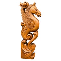 Retro Awesome Hand Carved Oak Pegasus Winged Horse Sculpture Newel Post / Stair Rail