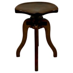 Awesome Industrial Adjustable Carved Mahogany & Iron Stool