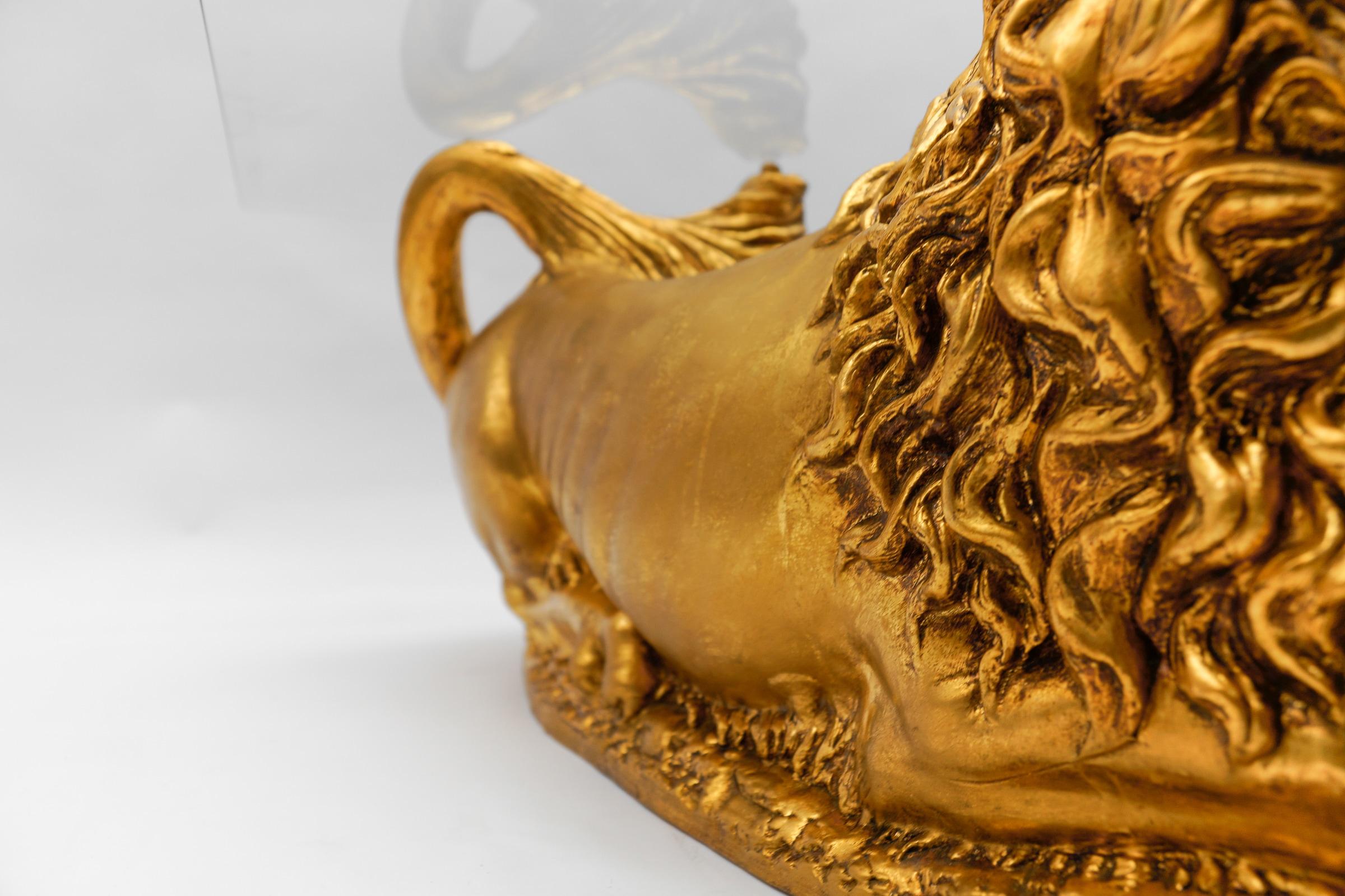 Awesome Italian Ceramic Handcrafted Lion Coffee Table Base, 1960s For Sale 14