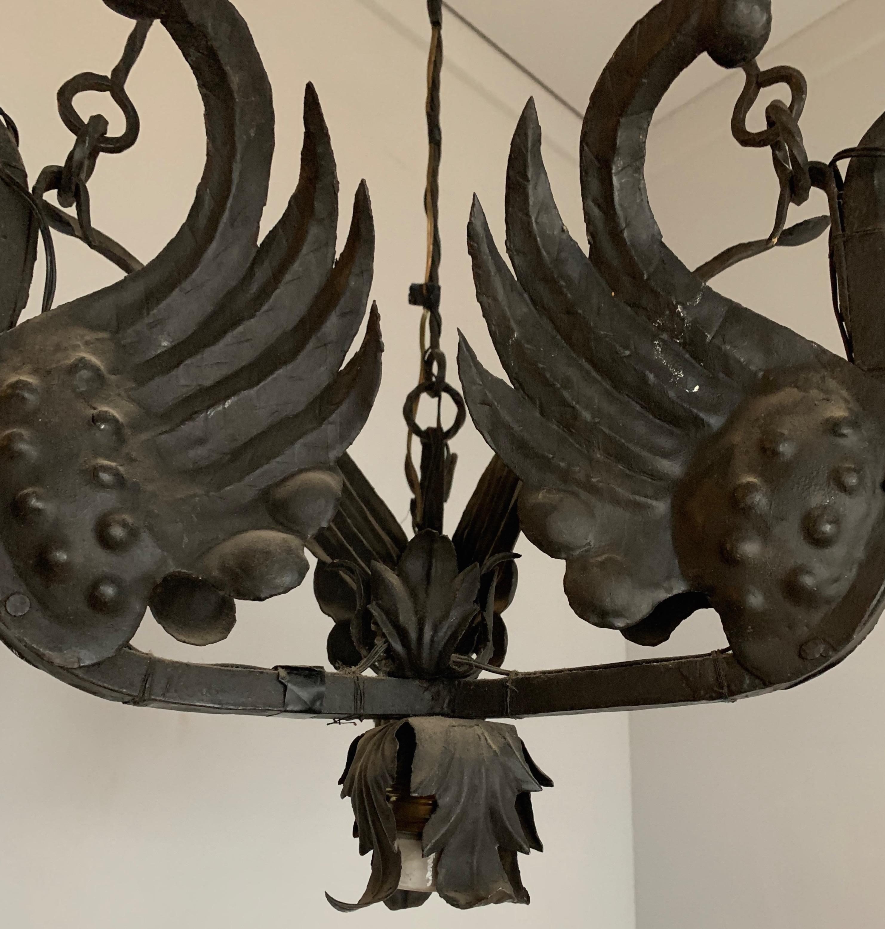 Awesome Italian Pendant / Metal Art Light Fixture with Flying Dragon Sculptures 7