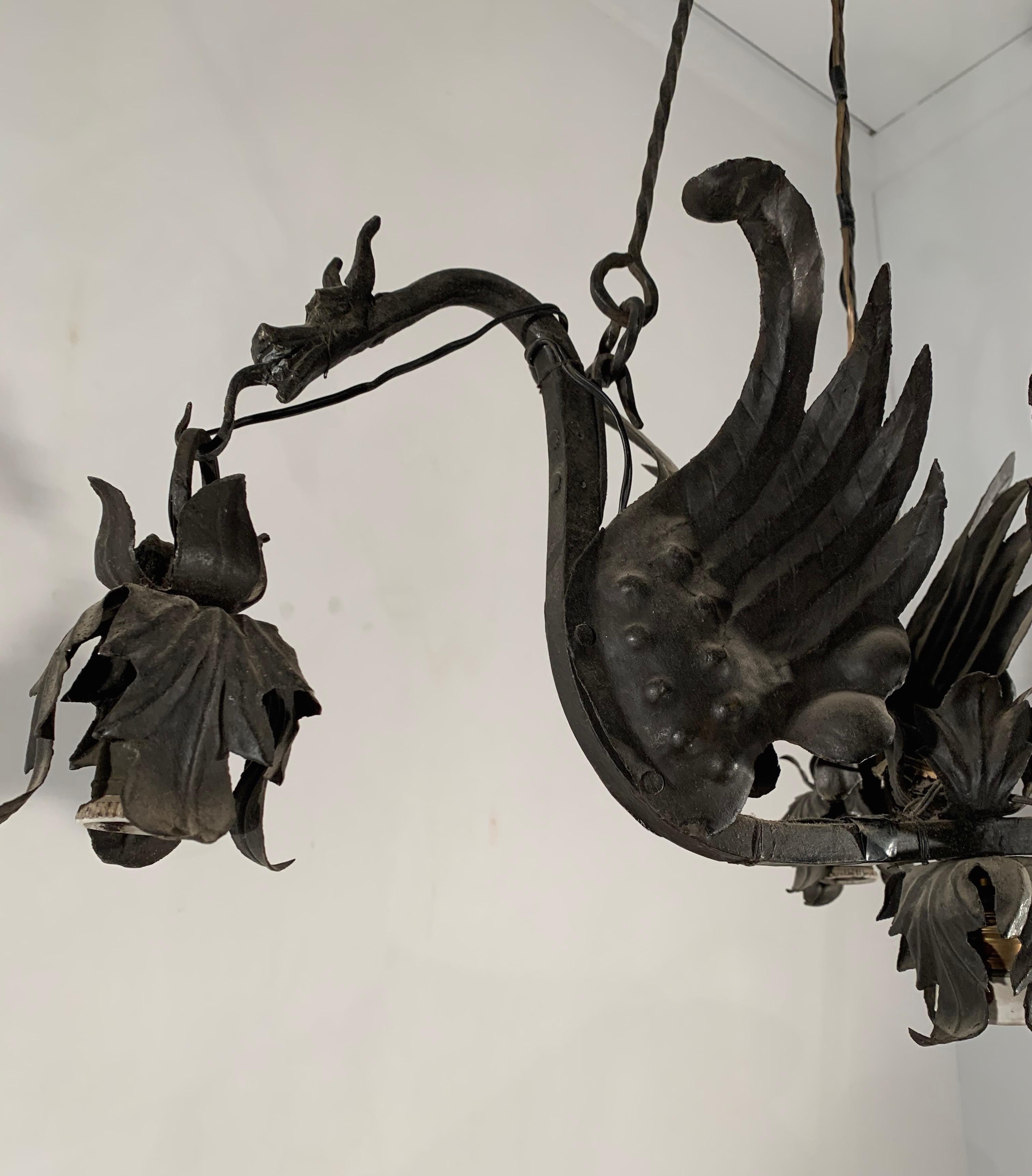 Awesome Italian Pendant / Metal Art Light Fixture with Flying Dragon Sculptures 8