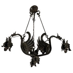 Awesome Italian Pendant / Metal Art Light Fixture with Flying Dragon Sculptures