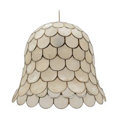 Awesome large Mother-of-Pearl ceiling bell lamp, 1960s