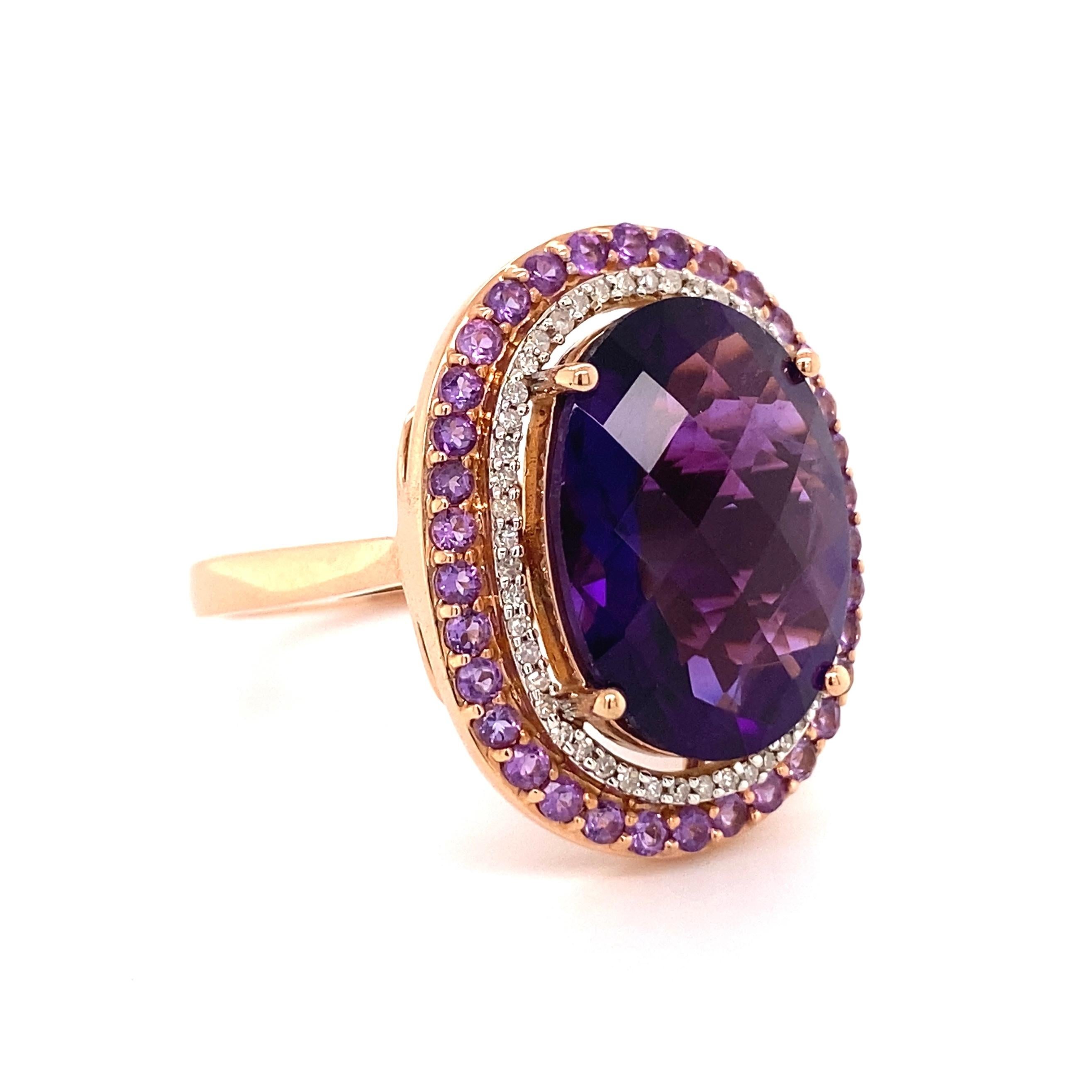 Modern Awesome Large Oval Amethyst and Diamond Cocktail Ring Estate Fine Jewelry For Sale