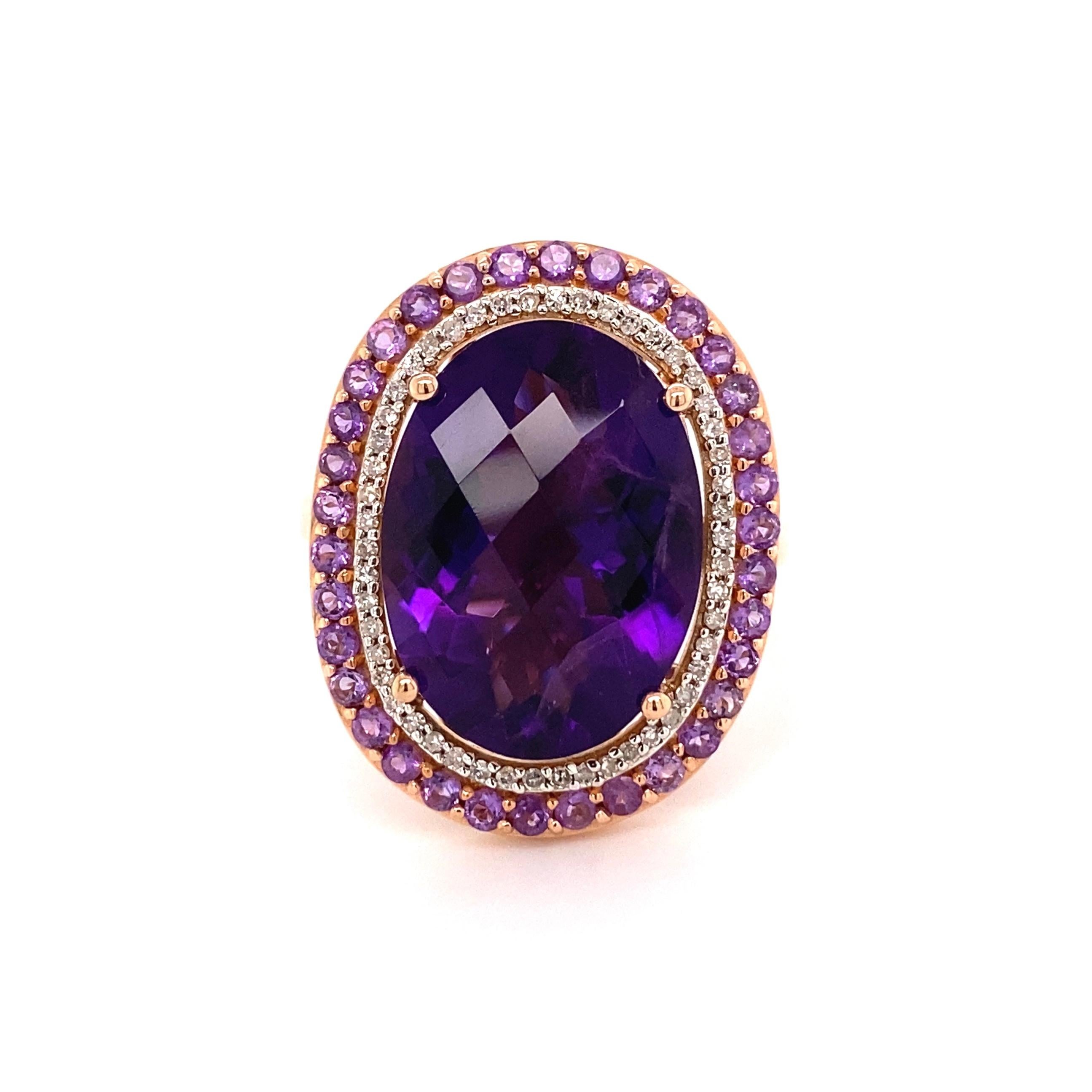 Women's Awesome Large Oval Amethyst and Diamond Cocktail Ring Estate Fine Jewelry For Sale