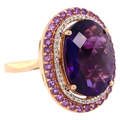 Awesome Großer ovaler Amethyst- und Diamant-Cocktailring mit Estate Fine Jewelry