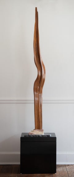 Awesome Leon Haller Abstract Wood & Marble Sculpture on Plinth Base, c. 2000