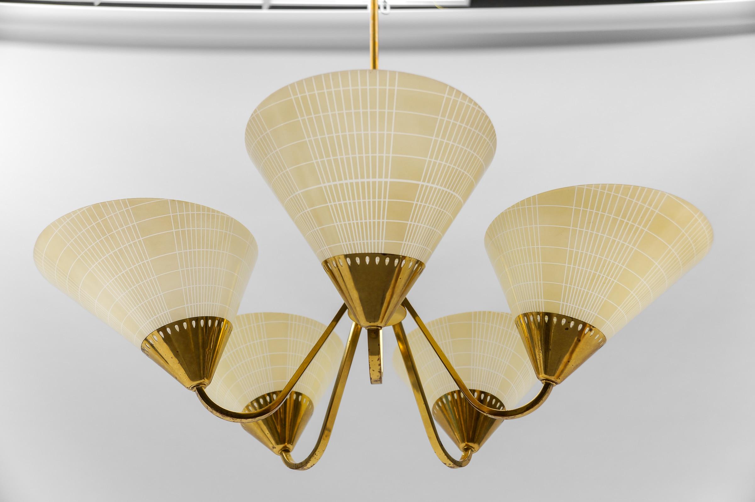 Awesome Mid-Century 5-Light Glass & Brass Ceiling Lamp, 1950s For Sale 6