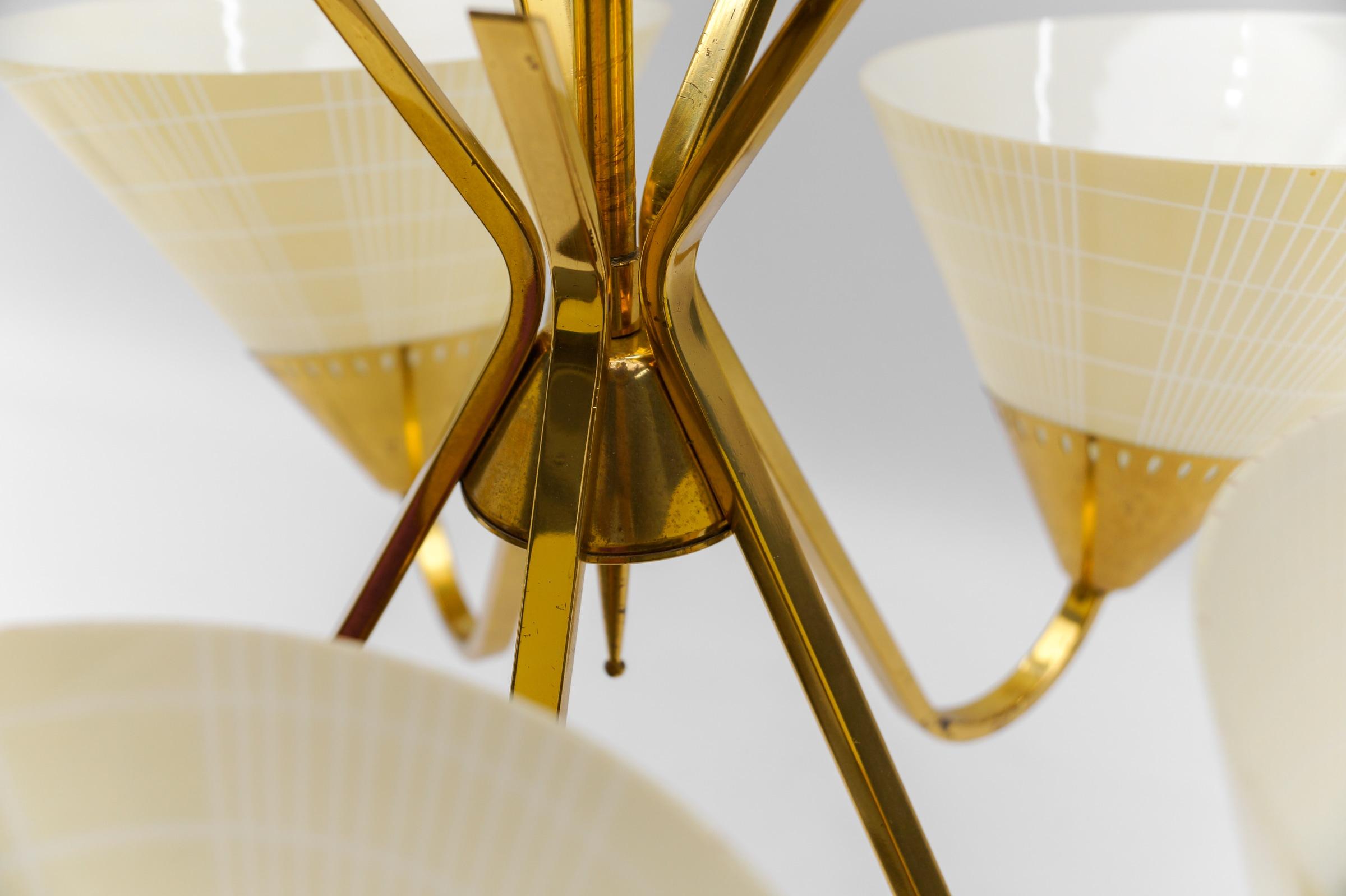 Awesome Mid-Century 5-Light Glass & Brass Ceiling Lamp, 1950s For Sale 9