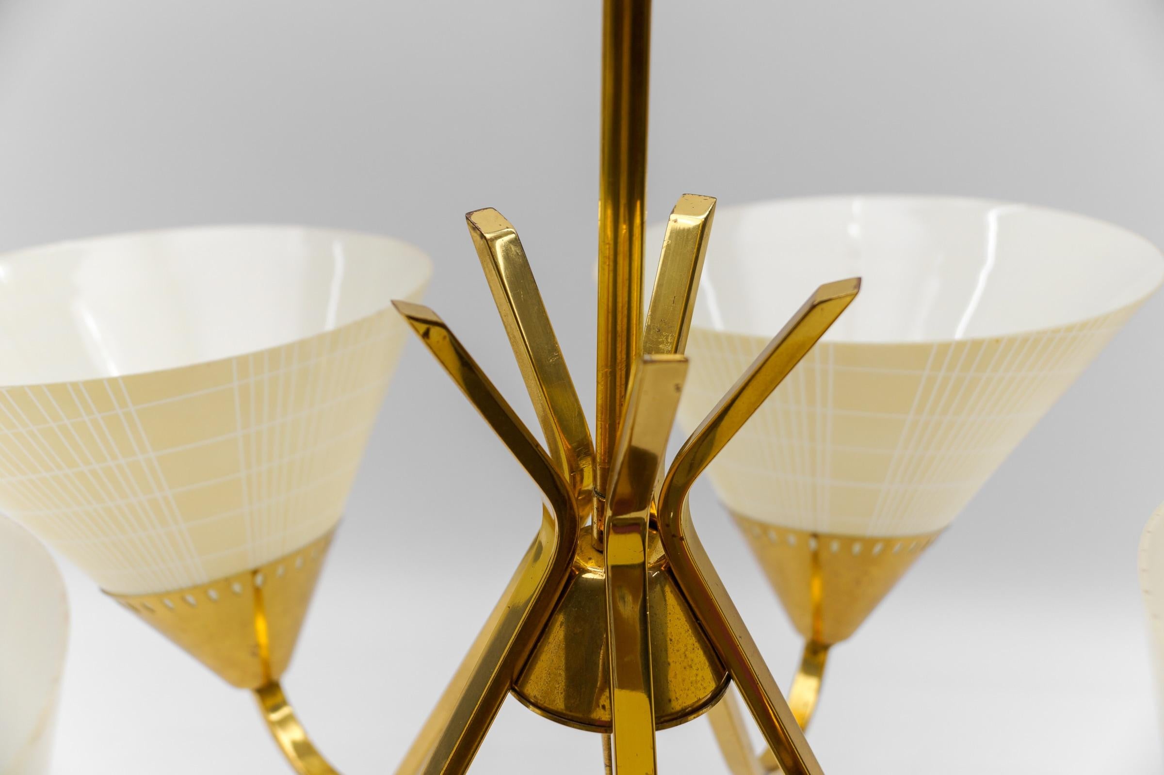 Awesome Mid-Century 5-Light Glass & Brass Ceiling Lamp, 1950s For Sale 10