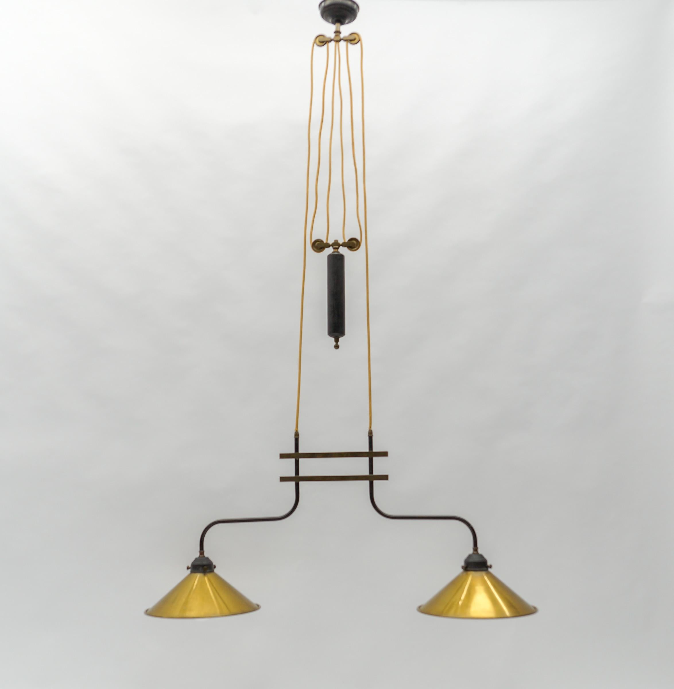 Mid-Century Modern Awesome Mid-Century Brass and Metal Billiard Ceiling Lamp, 1960s  For Sale