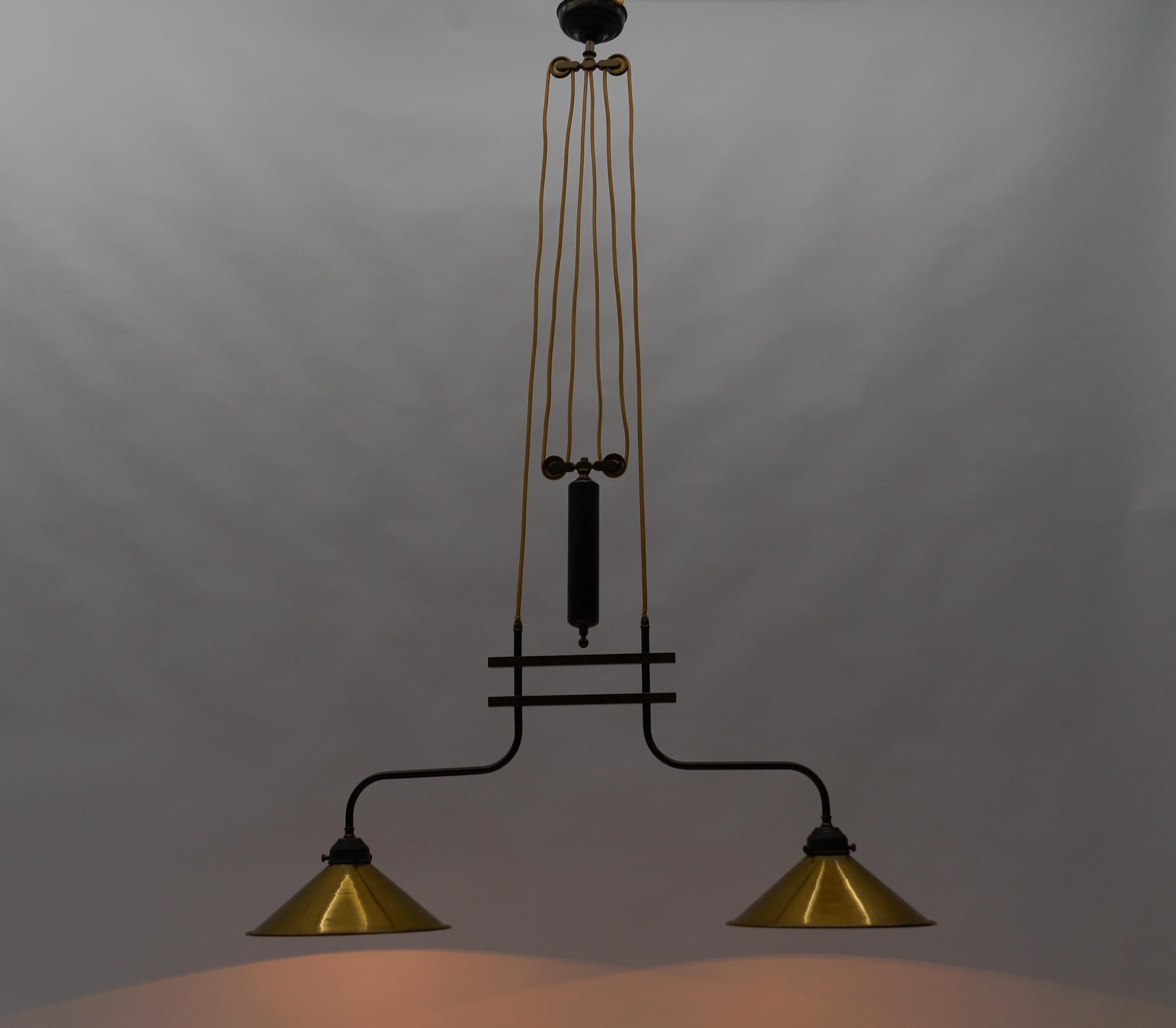 Austrian Awesome Mid-Century Brass and Metal Billiard Ceiling Lamp, 1960s  For Sale