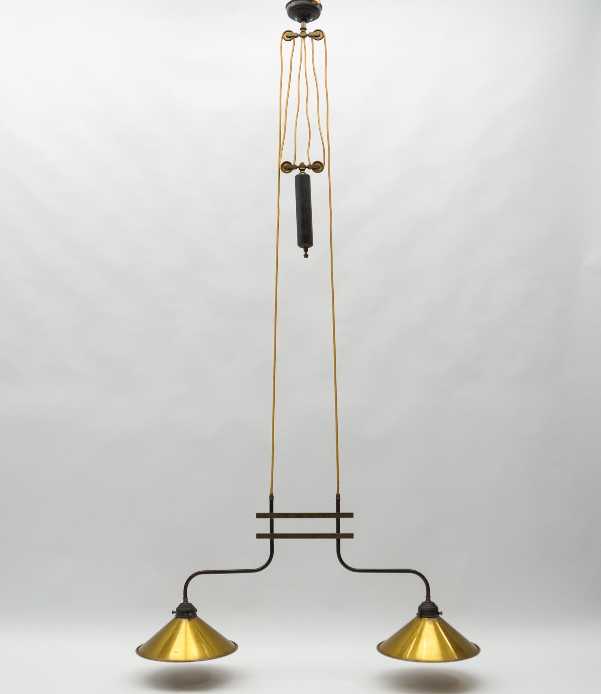 Awesome Mid-Century Brass and Metal Billiard Ceiling Lamp, 1960s  In Good Condition For Sale In Nürnberg, Bayern
