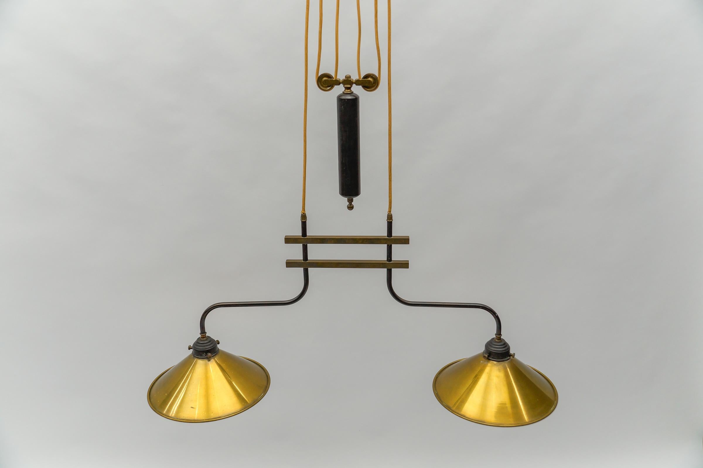 Mid-20th Century Awesome Mid-Century Brass and Metal Billiard Ceiling Lamp, 1960s  For Sale