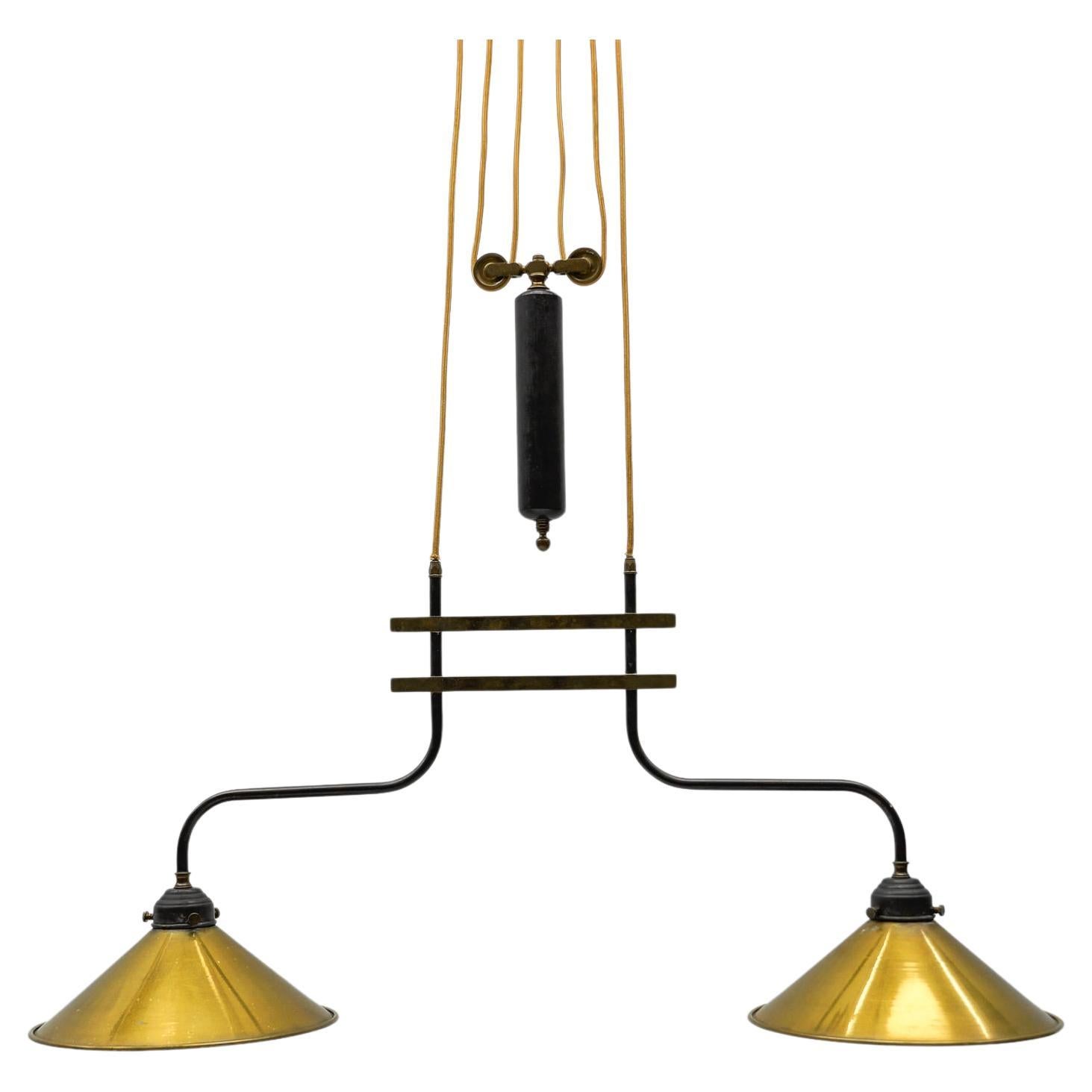 Awesome Mid-Century Brass and Metal Billiard Ceiling Lamp, 1960s 