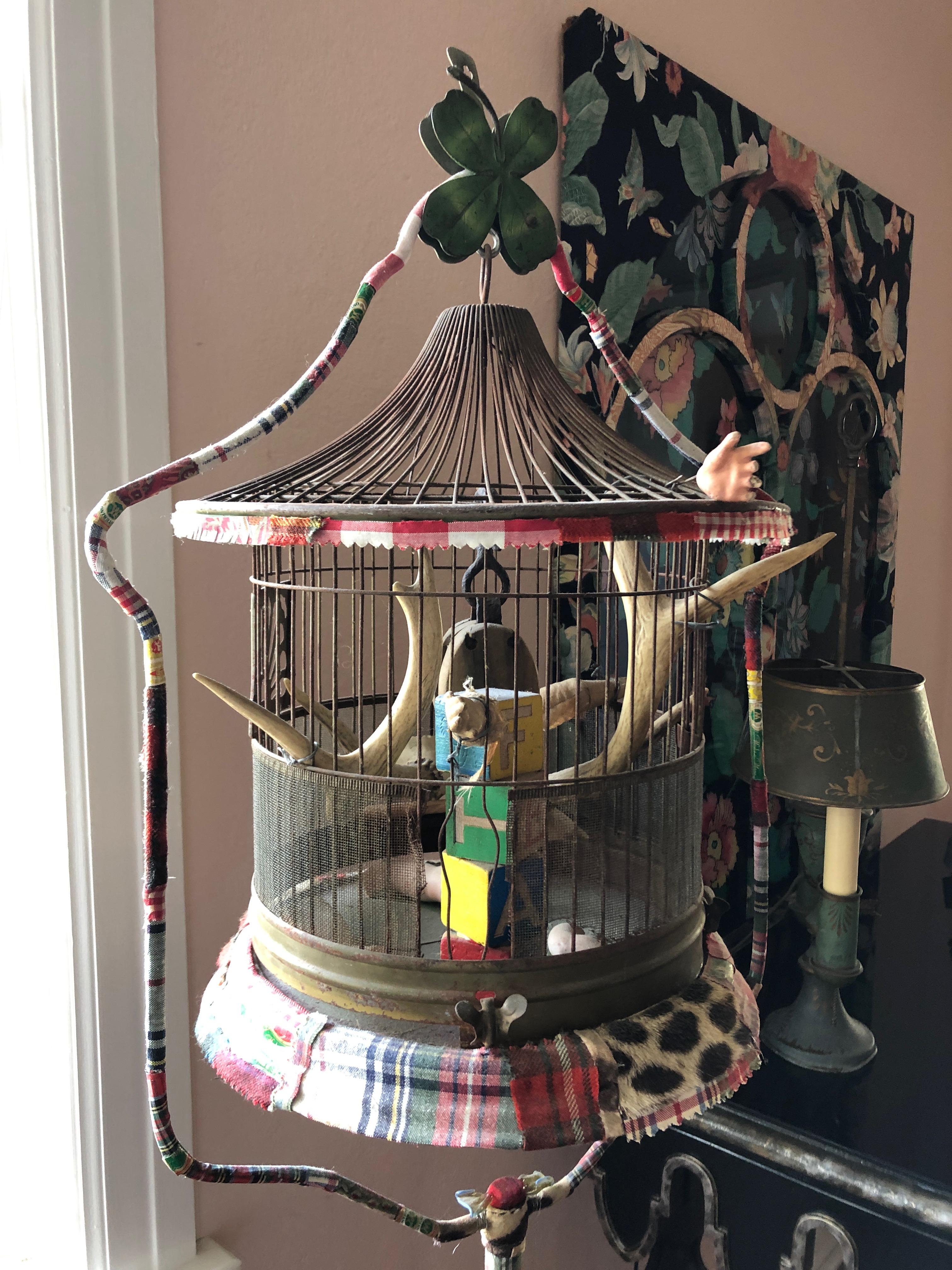 American Awesome Mixed-Media Birdcage Sculpture For Sale
