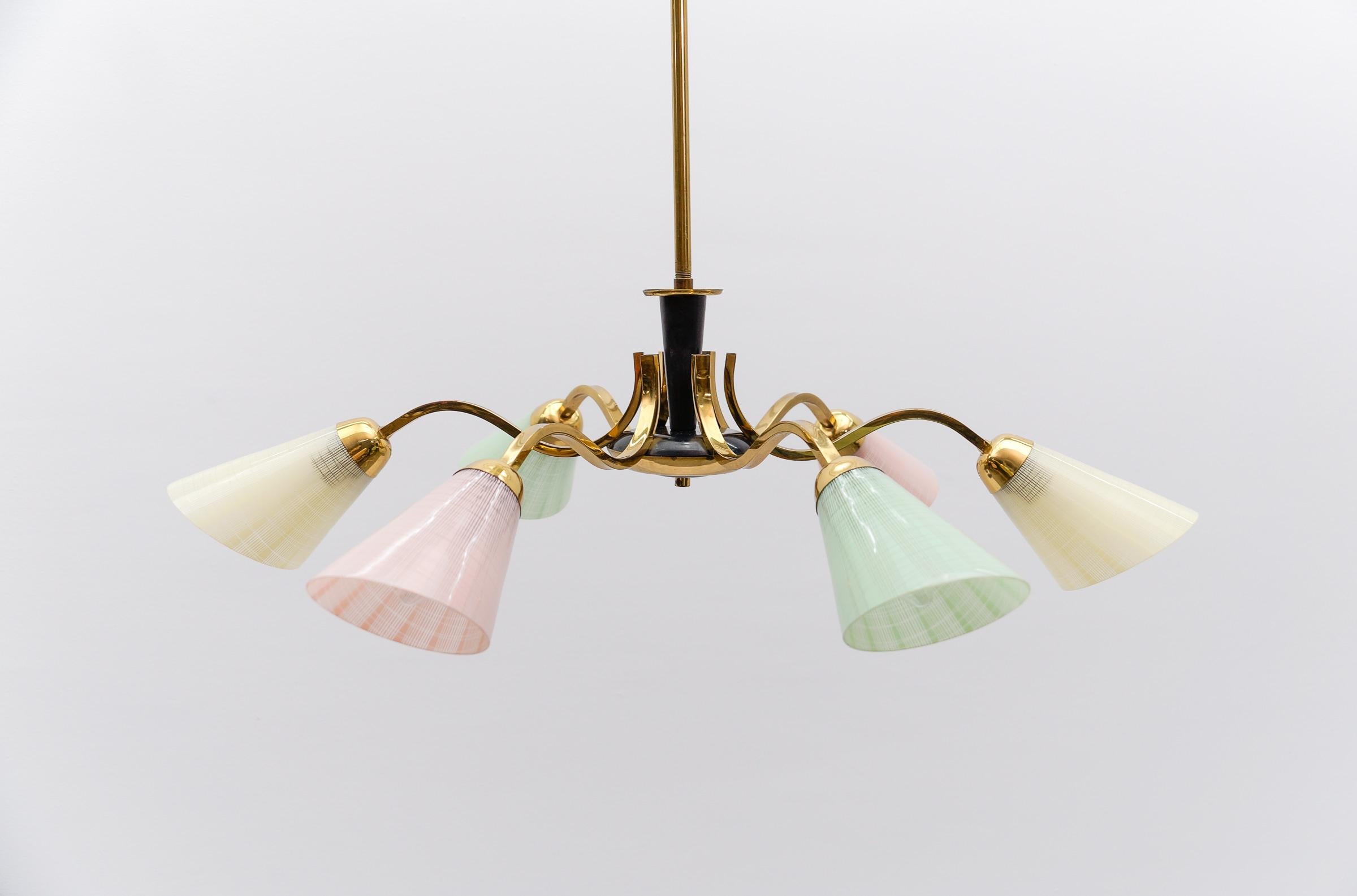 Mid-Century Modern Awesome Multicolored Spider Lamp in the Manner of Arteluce, Italy, 1950s For Sale