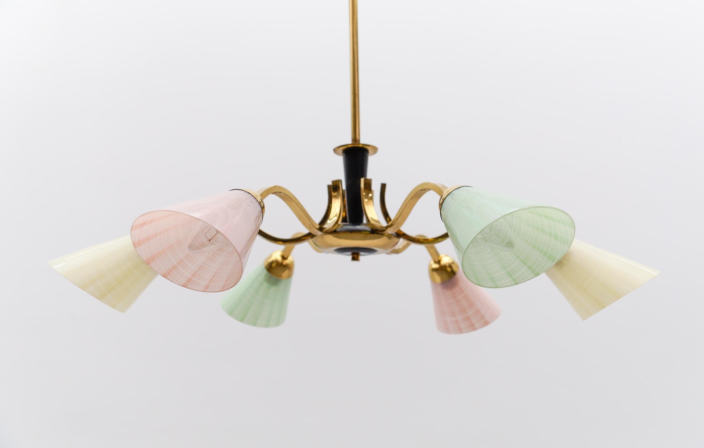 Mid-20th Century Awesome Multicolored Spider Lamp in the Manner of Arteluce, Italy, 1950s For Sale