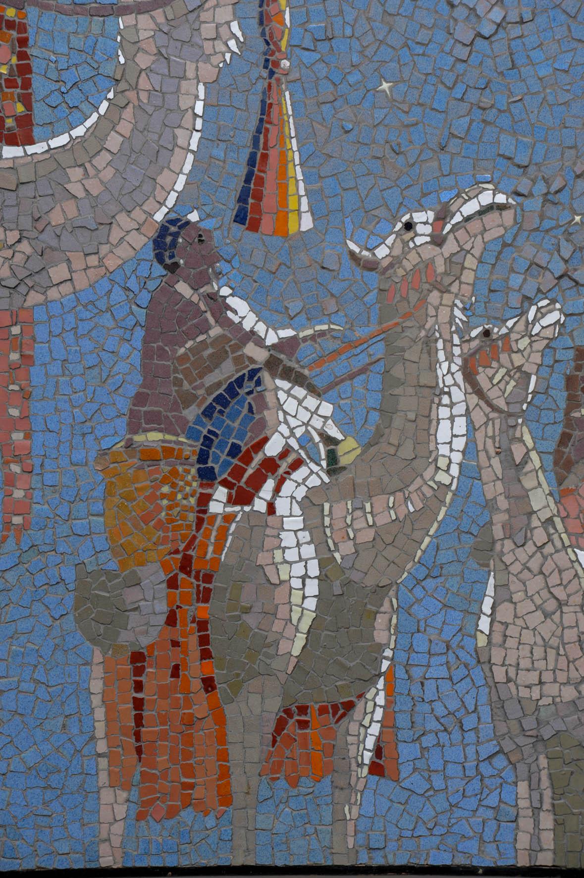 1950s mosaic panel showing the three kings 